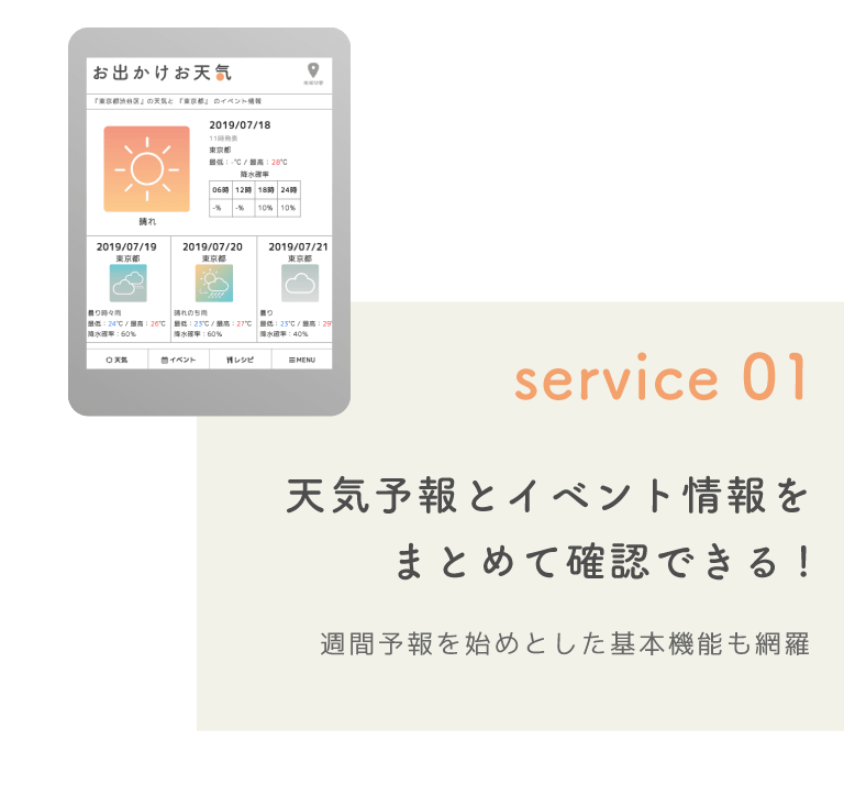 service01　天気予報とイベント情報をまとめて確認できる！習慣予報を始めとした基本機能も網羅